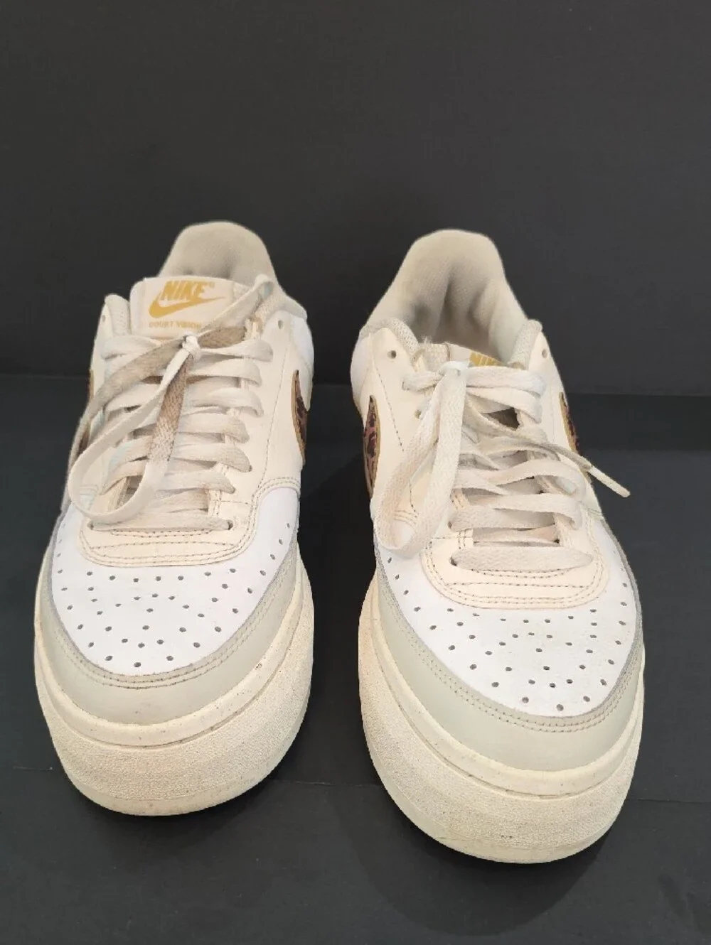 Nike Court Vision Alta Women’s Cream Sneakers with Leopard Swoosh Size 11